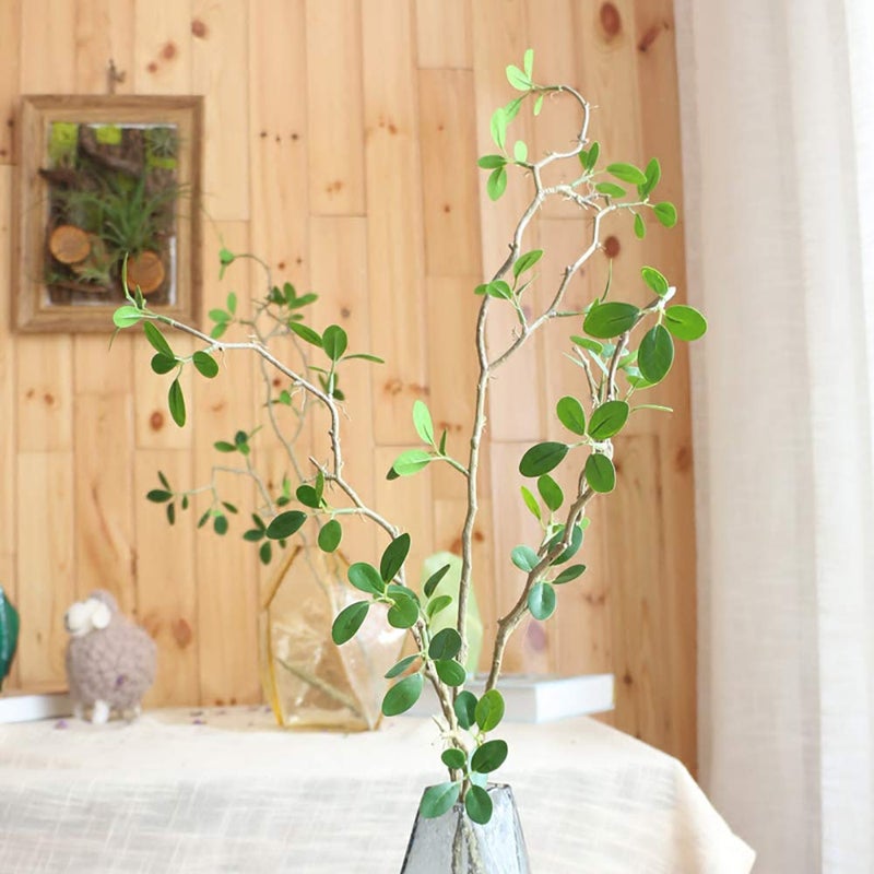 Ollain 43" Artificial Greenery Stems Plants Faux Leaf Green Eucalytus Branches Ficus Twig Fern Fake Green Bushes Shrubs for Home Party Wedding Decoration (4 Pack) - Image 4